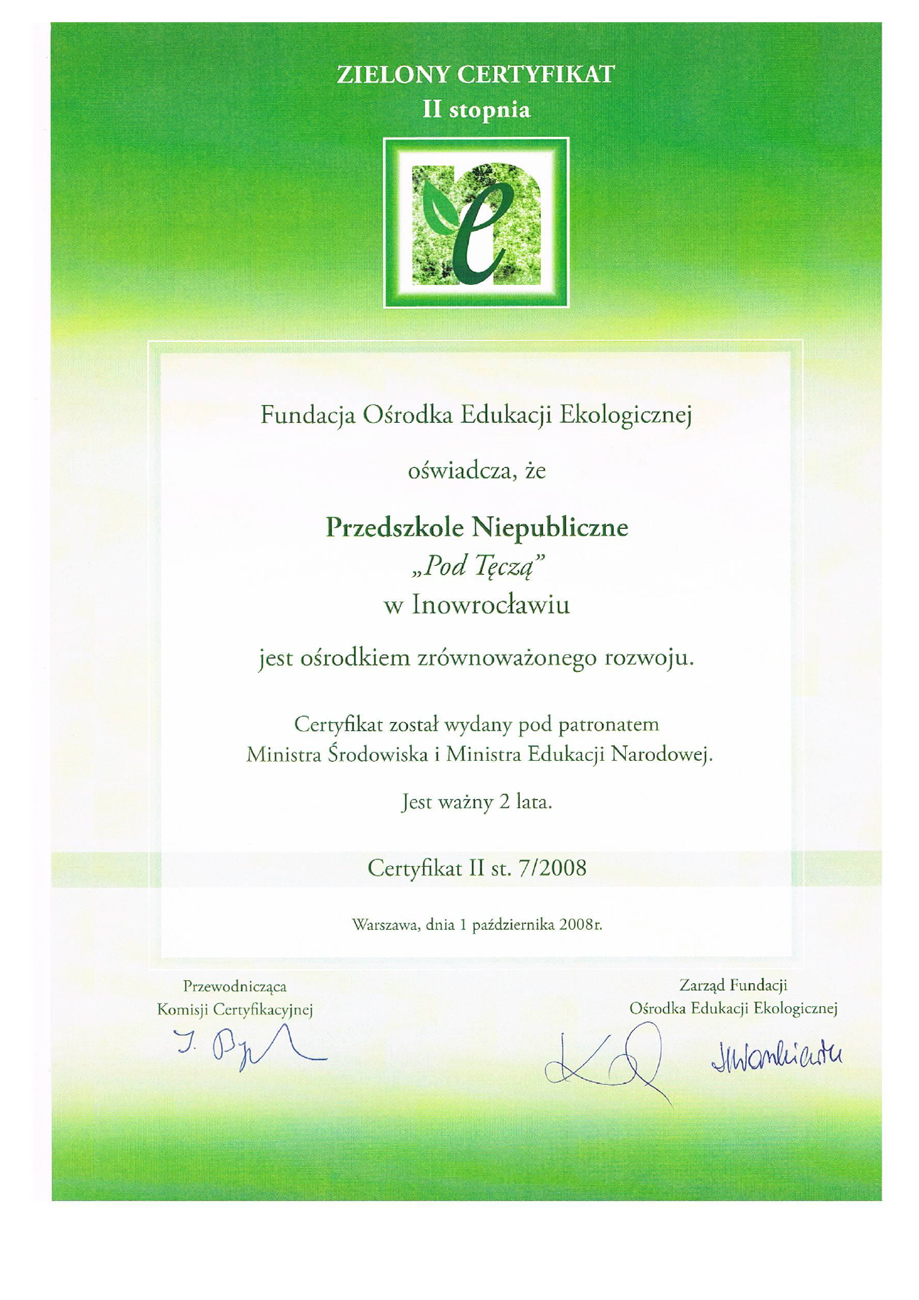 Zielony Certyfikat II stopnia 2008 - skan