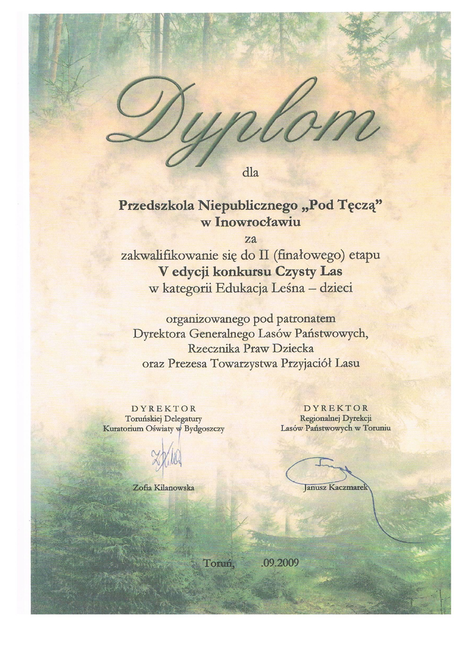 Dyplom – Ogólnopolski konkurs Czysty Las 2009 - skan